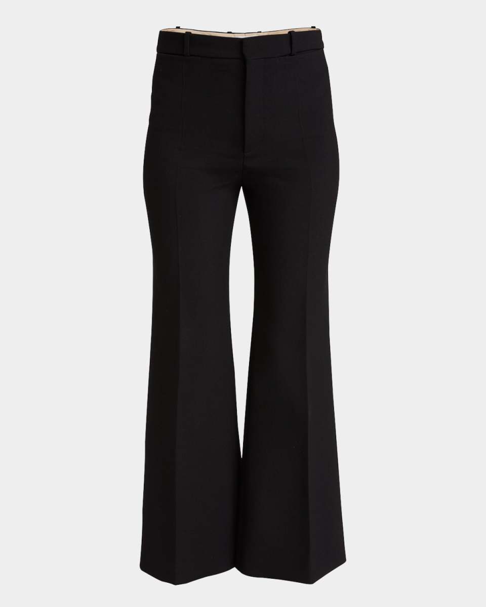 Wool Crepe Flare Ankle Trousers